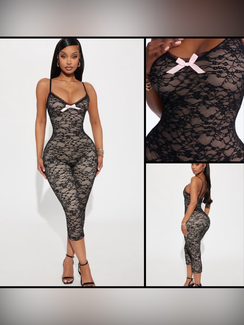 Fashion Nova  Sabrina Sheer Lace Capri Coquette Sexy Romantic Jumpsuit Black XS